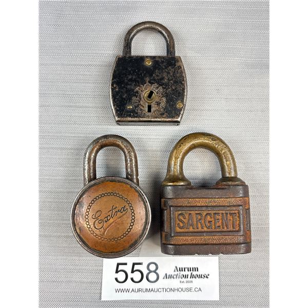 Lot of 3 Very Old Padlocks No Keys
