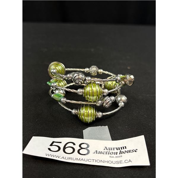 2 Silver Plated Wire w/ Beads Bangles