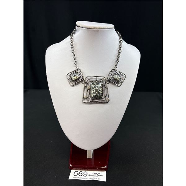 Vintage Silver Tone w/ Glass Stones Necklace