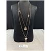 Image 1 : Vintage Silver Plated Chain w/ Black Beads + Pendants Necklace Marked Guess