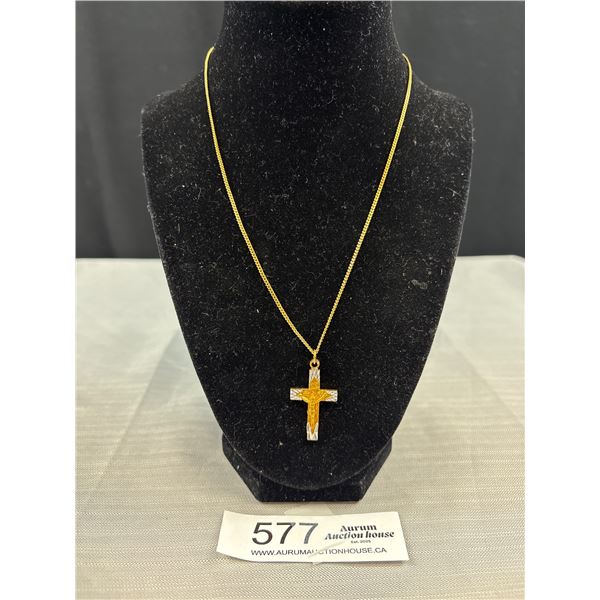 High Carat Gold Plated Chain w/ Cruzifix Cross Pendant, Marked 18k G.P