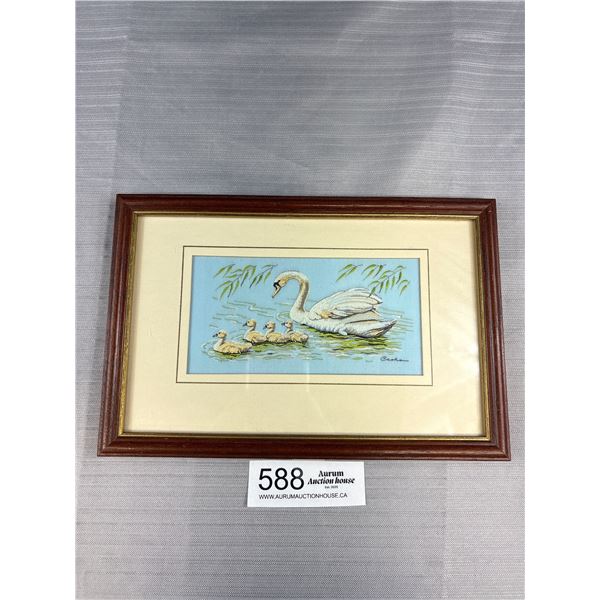 Framed Casko Woven Picture "Mute Swan" Signed