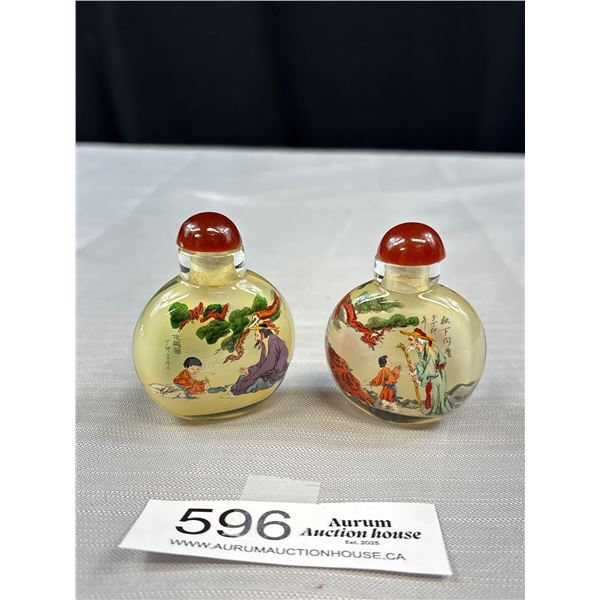 2 Vintage Chinese Reverse Painted Glass Snuff Bottles