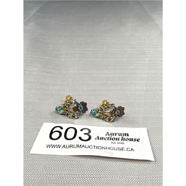 Very Beautiful Old Royal Canadian Air Force Enamel Aquamarine Earrings