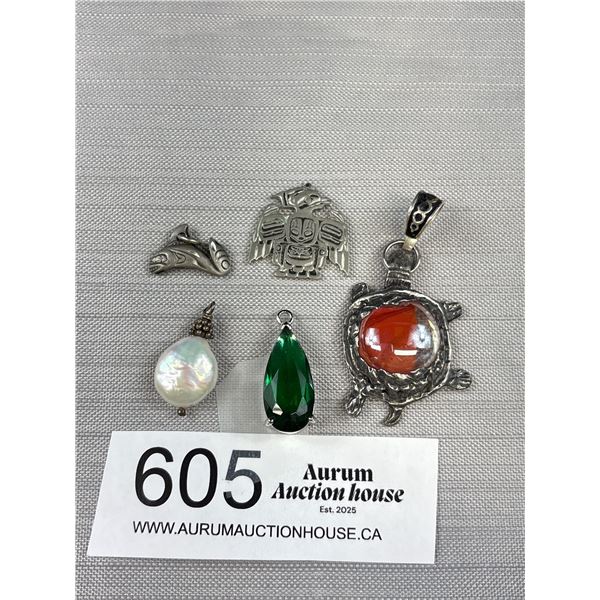 Vintage Pendant Lot Native, Emerald Pearl Etc