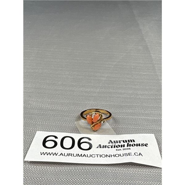 Quality Vintage Genuine Coral Gold Ring C.1970