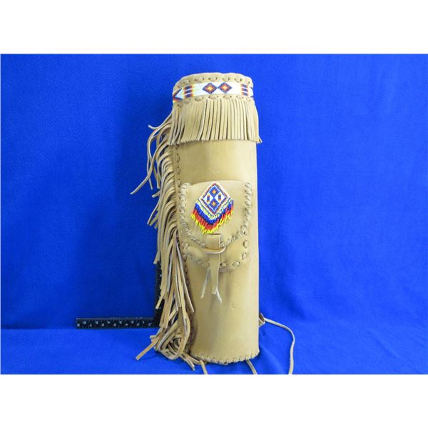 Leather Quiver with Beadwork, Strap and Fringes - 21 1/2" Length