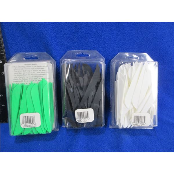NEW - 3 Packages of Fletches - Green 100, Black 88, White 94