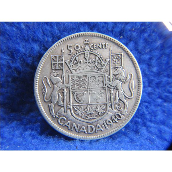 1940 Canadian 50 Cent Coin - .800 Silver