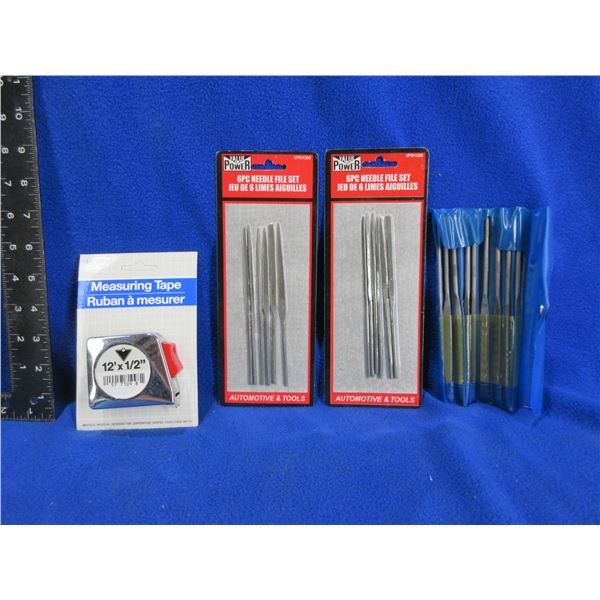 NEW - 3 Needle File Sets & Measuring Tape (12' x 1/2")