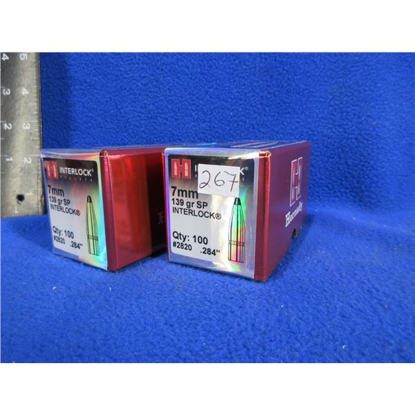 7MM .284" 139gr SP Interlock Hornady Bullets - 2 Sealed Boxes of 100