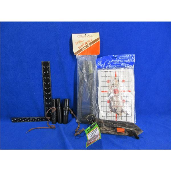 2 Goose Calls, Duck Call, Bugle Elk Call, Big Bucks Bag, Target