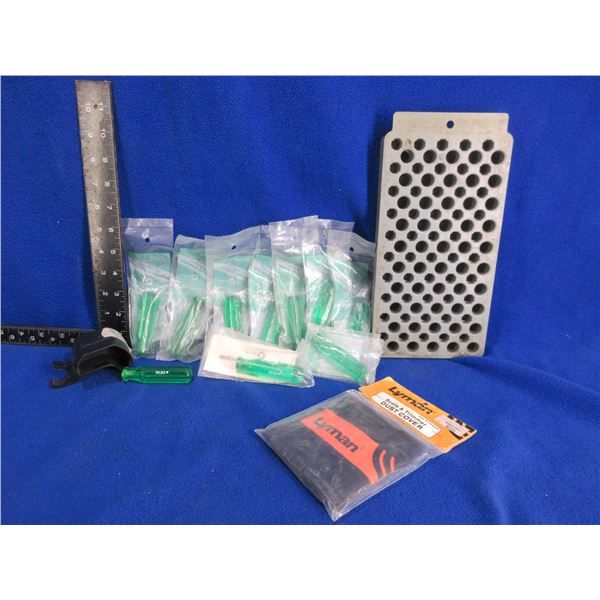Lot of Misc. - Reloading Block, 10 Handles, Primer Catcher, Scale Dust Cover