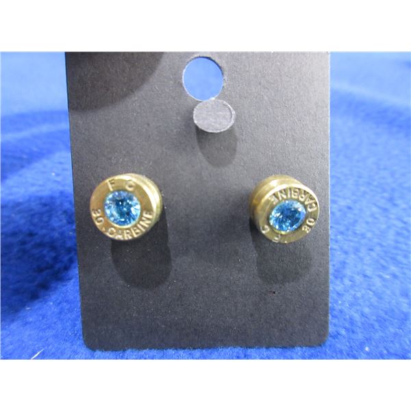 Pair of Earrings with Imitation Birthstone - Appears to be Blue Topaz