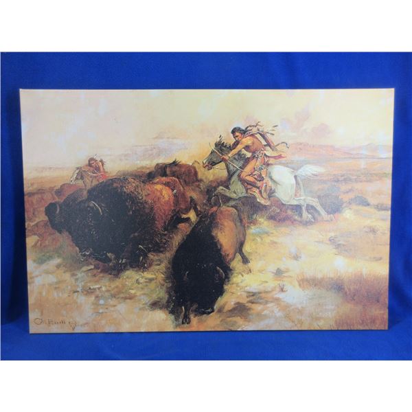 Framed Charles M. Russell Print on Canvas 1897 "Buffalo Hunt" - PICK UP ONLY