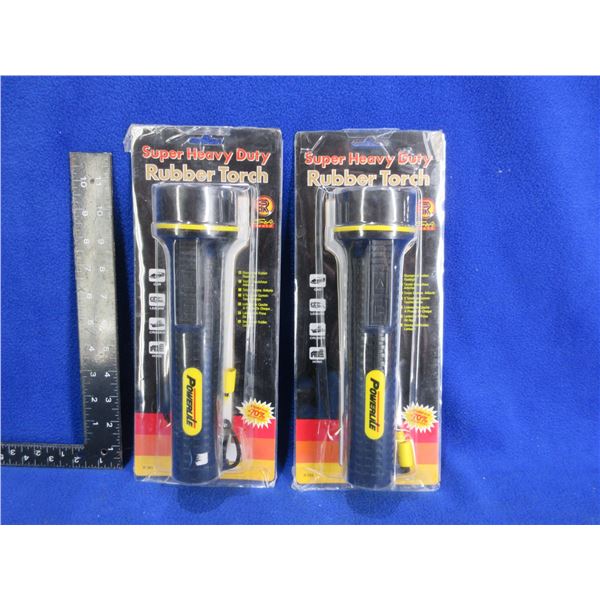 2 Powerlite Rubber Torch Flashlights - New Old Stock