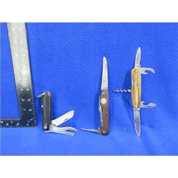 3 Vintage Folding Blade Pocket Knives - L. Wilson Sheffield, Eller Rostfrei, Kaufmann Solingen