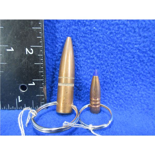 2 Bullet Key Chains - 50 Cal. (.511") and 8mm. (.323")