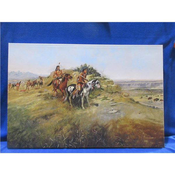 Framed Charles M. Russell Print on Canvas 1891 "Buffalo Hunt" - PICK UP ONLY
