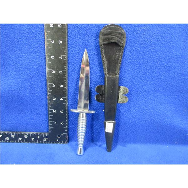 Silver British Style Commando Knife with Sheath - 4 1/2" Blade