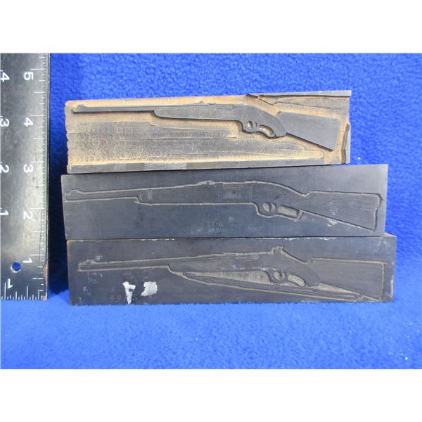 Antique Savage Printing Press Blocks - Set of 3 - Appear to be Lever Action Rifles