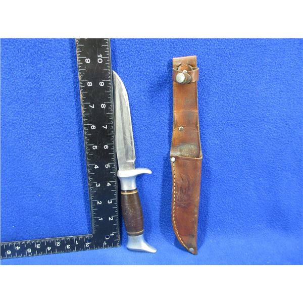 Fixed Blade Knife with Leather Sheath - 5" Blade, 9 1/4" Total Length