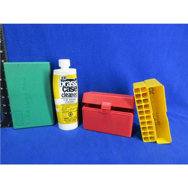 RCBS Case Lube Pad, G96 Brass Cleaner & 2 MTM Ammo Boxes