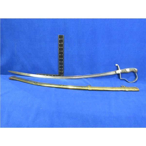 Unknown Sword with Engraving and Brass Scabbard - 31" Blade