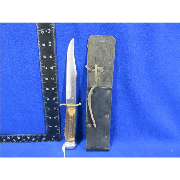Vintage Original Bowie Knife w/ Stag Handle & Leather Sheath