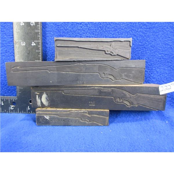 Antique Savage Printing Press Blocks - Set of 4 - Appear to be Lever Action Rifles