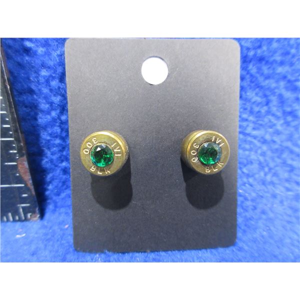 Pair of Earrings with Imitation Birthstone - Appears to be Emerald (May)
