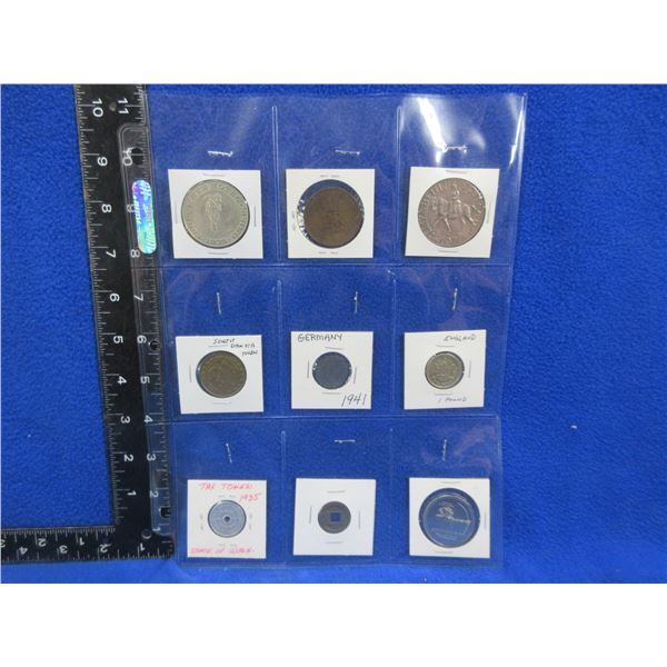 Lot of 9 Misc. Coins & Tokens - Germany, England, USA, Etc.