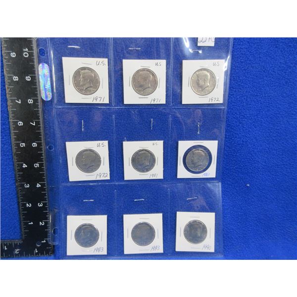 9 USA Half Dollar Coins - 1971 x 2, 1972 x 2, 1981 x 2, 1983 x 2, 1990