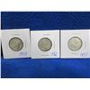 Image 1 : 3 Canadian 25 Cent Coins - .800 Silver - 1943, 1952, 1957
