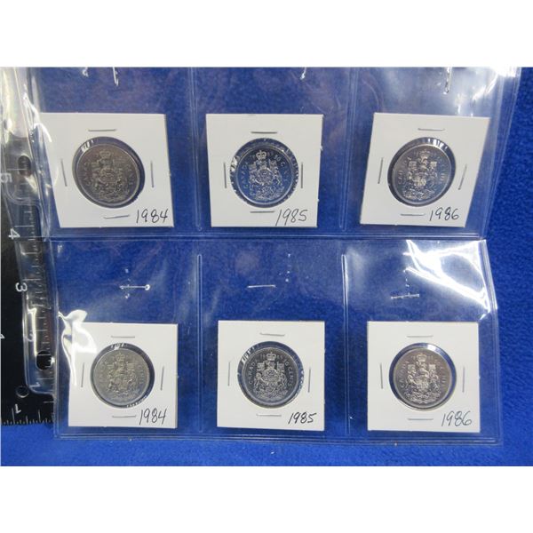 6 Canadian 50 Cent Coins - 1984 x 2, 1985 x 2, 1986 x 2