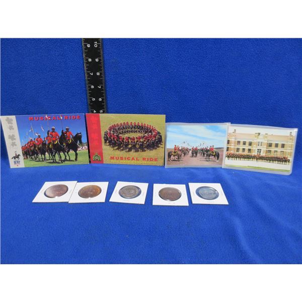 5 Tokens & 4 Post Cards - RCMP, Calgary Stampede, Centennial, Etc.