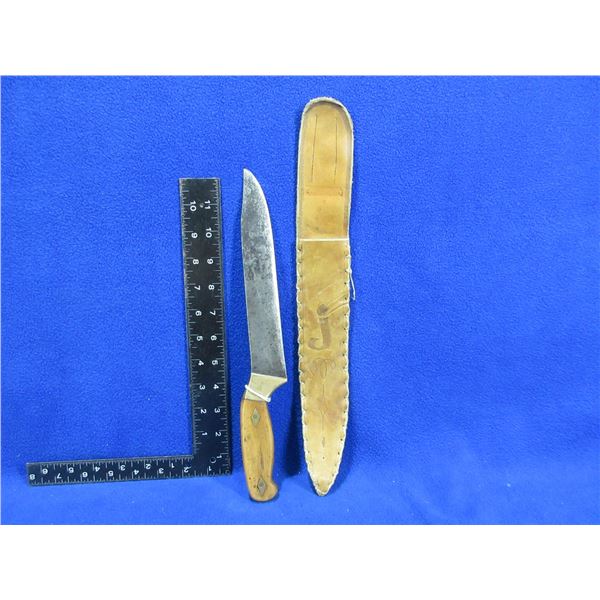 Vintage Fixed Blade Butcher Knife with Leather Sheath