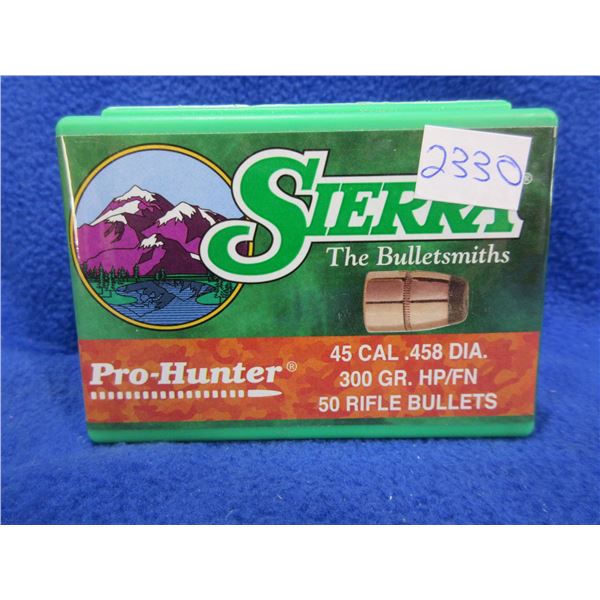 45 Cal. .458" 300gr HP/FN Sierra Bullets - Sealed Box of 50