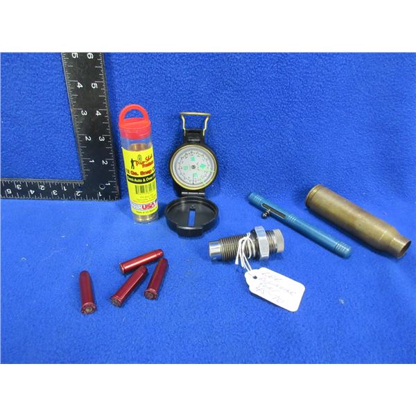 Lot of Misc. - 45-70 Die, 357 & 12 Ga. Snap Caps, Compass, Shell Casing, Etc.