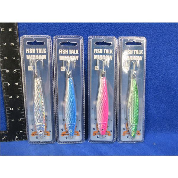 NEW - 4 Fish Talk Minnow Lures - Assorted Colors, 100g & 130g