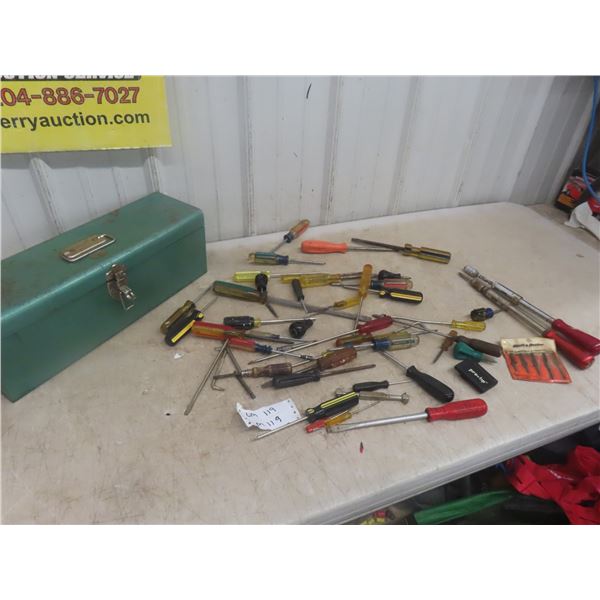 Screw Drivers + Metal Tool Box 
