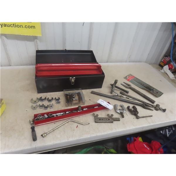 Metal Tool Box; Crow Foot Wrenches, 3/8" Sockets
