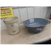 Medalta 3 gal. Crock- Has Chip + Granite Bread Bowl 
