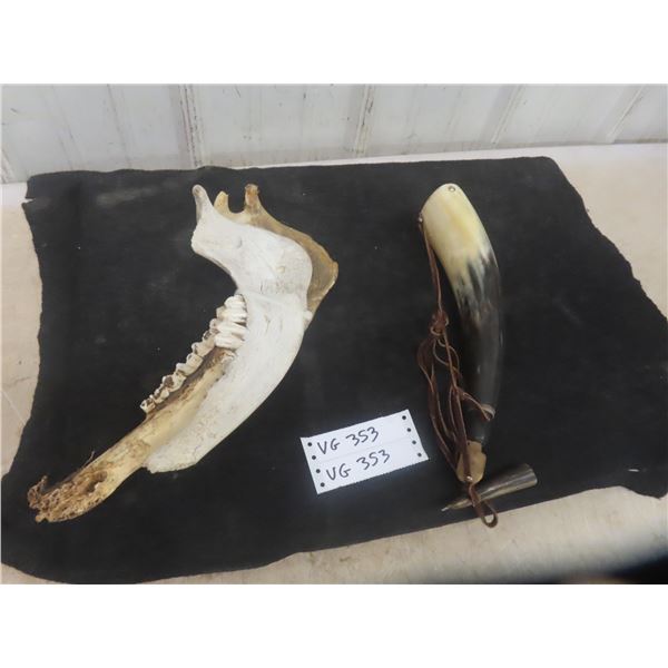 Powder Horn + Cattle Jaw Bone
