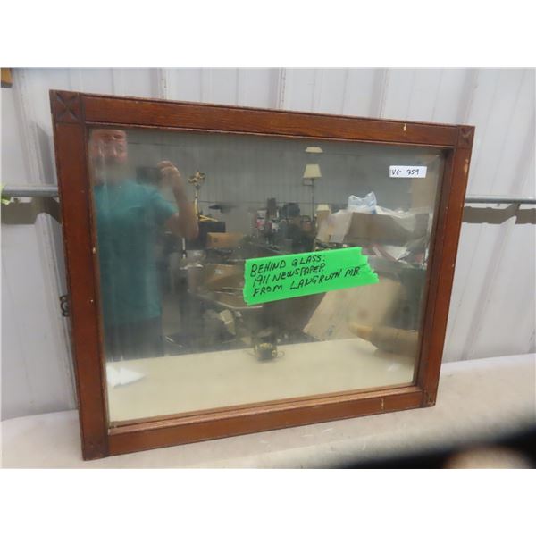 Oak Framed Beveled Mirror 