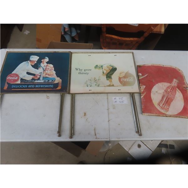 2 Vintage Coke TV Diner Trays and a Piece of a Coke Sign