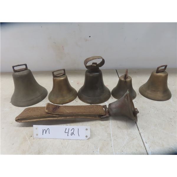 6 Vintage Brass Bells