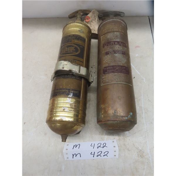 2 Vintage Brass Fire Extinguishers
