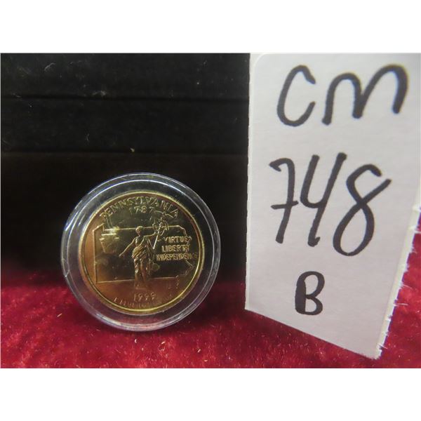 1999 Pennsylvania State Quarter- 24 Karat Gold Plated 