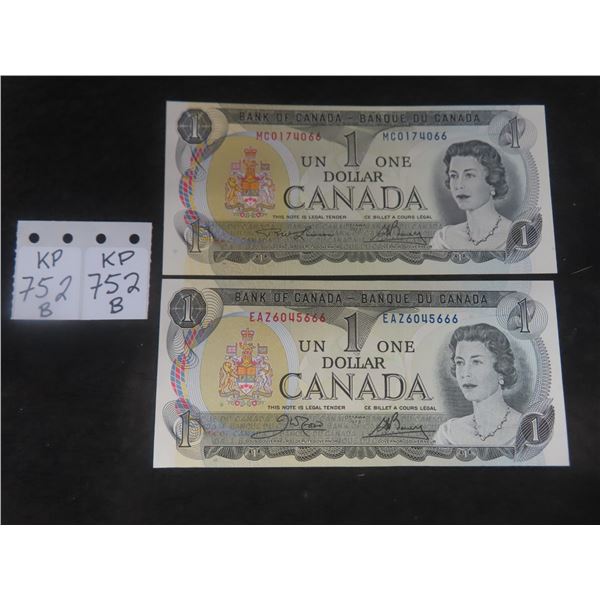 2 Uncirculated 1973 Canada $1 Bills